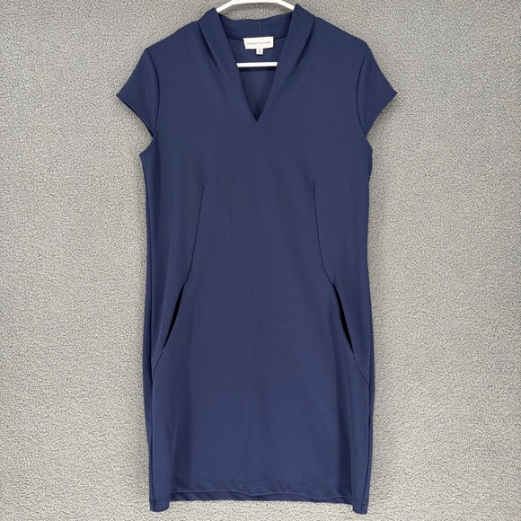 Gibson Latimer Dresses & Skirts - Gibson Latimer Navy Blue V-Neck Cap Sleeve Shift Dress with Pockets Size S